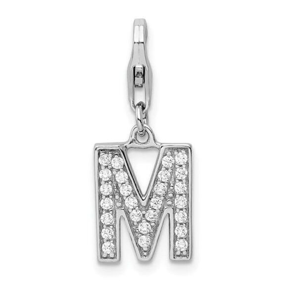 Amore La Vita Sterling Silver Rhodium-plated Polished CZ Letter M Initial Charm - Picture 1 of 4
